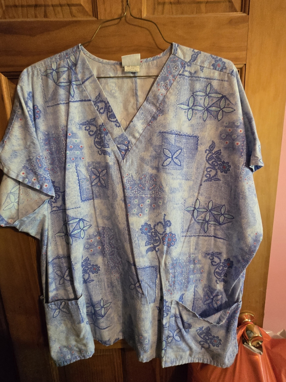 Light Blue Patterned Medical Scrub Top